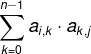 \fn_phv \sum_{k=0}^{n-1} a_{i,k} \cdot a_{k,j}